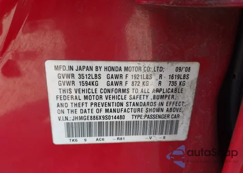 2009 Honda Fit Sport z USA, uszkodzony, nr VIN JHMGE886X9S014480